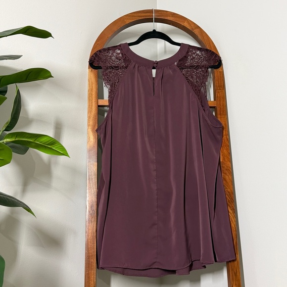 Torrid 2X Burgundy Sleeveless Lace Trim Blouse Top - Picture 3 of 11